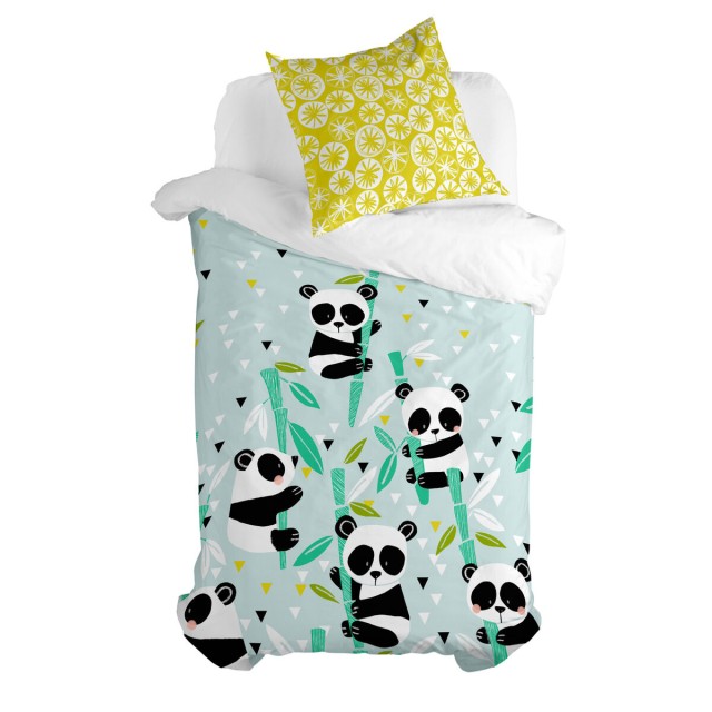 Bettbezug-Set HappyFriday Moshi Moshi Panda Garden Blue Blau Einzelmat