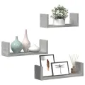 Étagères murales 3 pcs gris béton bois d'ingénierie