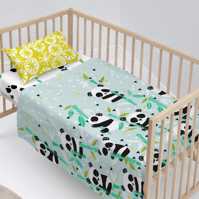 Bedding set HappyFriday Moshi Moshi Panda garden blue Blue Baby Crib 2