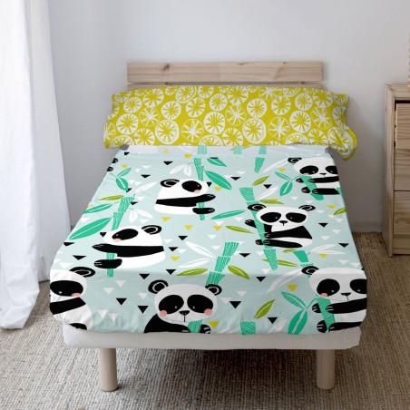 Set beddengoed HappyFriday Moshi Moshi Panda garden blue Blauw Bed van