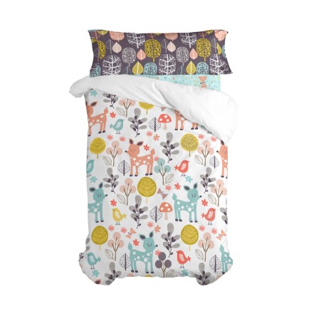 Parure de couette HappyFriday Moshi Moshi Woodland Multicouleur Lit 1