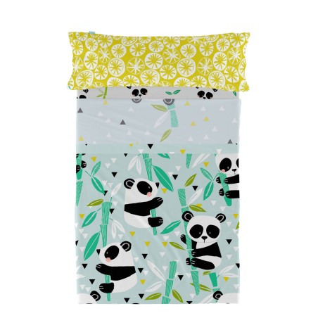 Jeu de draps HappyFriday Moshi Moshi Panda garden blue Bleu Lit 1 pers