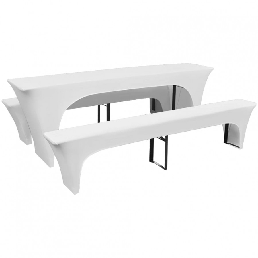 Housses de table et bancs Extensibles 3 pcs Blanc 220x50x80 cm