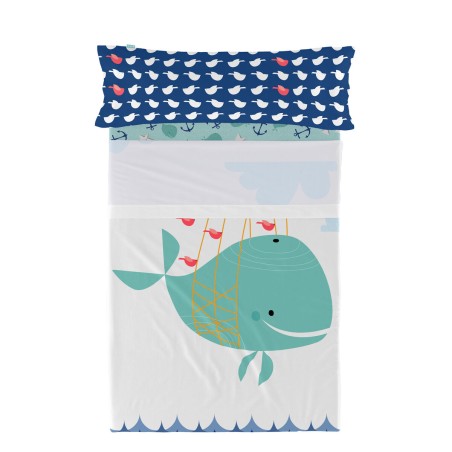Jeu de draps HappyFriday Moshi Moshi Whale Multicouleur Lit 1 persone