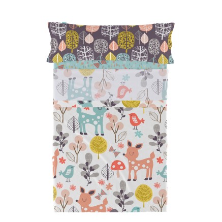 Set di Lenzuola HappyFriday Moshi Moshi Woodland Multicolore Singolo 2