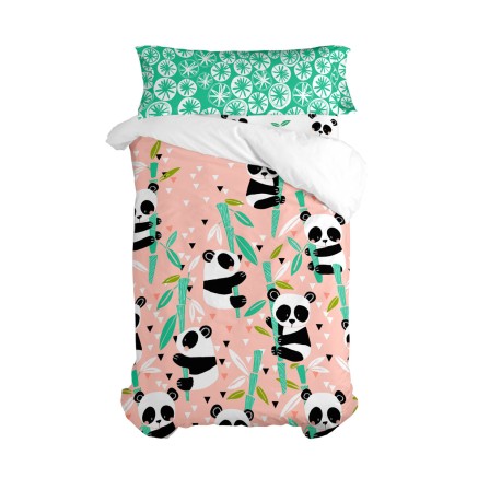 Dekbedovertrek set HappyFriday Moshi Moshi Panda Garden Roze Bed van 1