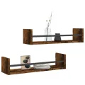 Étagères murales avec barres 2 pcs chêne fumé 60x16x14 cm