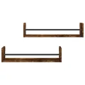 Étagères murales avec barres 2 pcs chêne fumé 60x16x14 cm