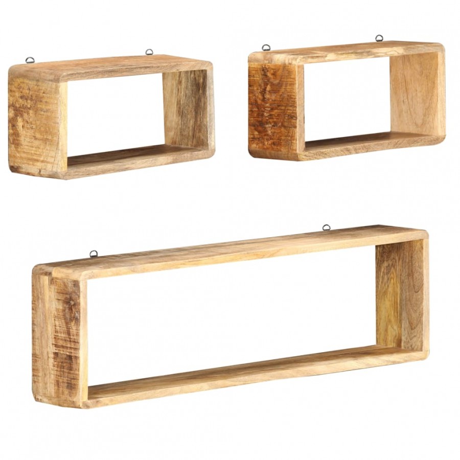 Ensemble d'étagère cube 3 pcs bois solide de manguier