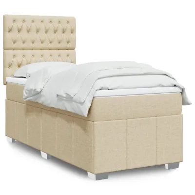 cadre de lit avec matelas Crème 80x200 cm Tissu