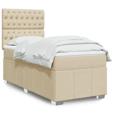 cadre de lit avec matelas Crème 80x200 cm Tissu
