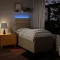 cadre de lit avec matelas Crème 80x200 cm Tissu