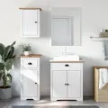 Meubles de salle de bain 3pcs BODO blanc marron bois pin massif