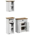 Meubles de salle de bain 3pcs BODO blanc marron bois pin massif