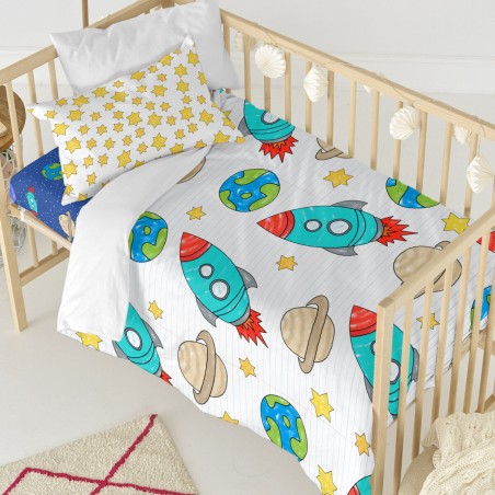 Duvet cover set HappyFriday Mr Fox Space rocket Multicolour Baby Crib