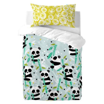 Funda de almohada HappyFriday Moshi Moshi Panda garden blue Multicolor 2