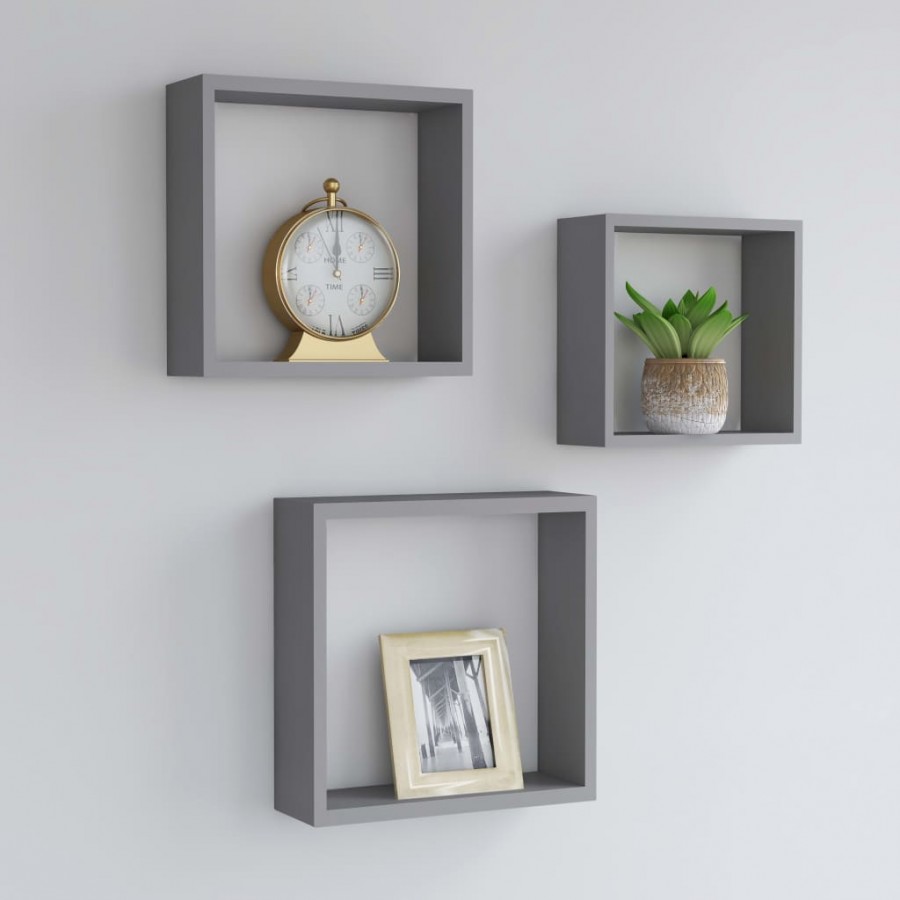 Étagères murales sous forme de cube 3 pcs Gris MDF