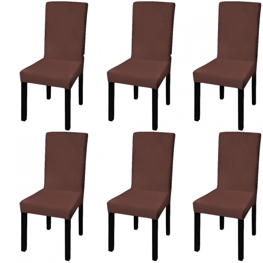 Housse de chaise droite extensible 6 pcs marron