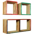 Jeu d'étagère murale 3 pcs Teck massif recyclé Multicolore