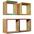 Jeu d'étagère murale 3 pcs Teck massif recyclé Multicolore