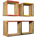 Jeu d'étagère murale 3 pcs Teck massif recyclé Multicolore