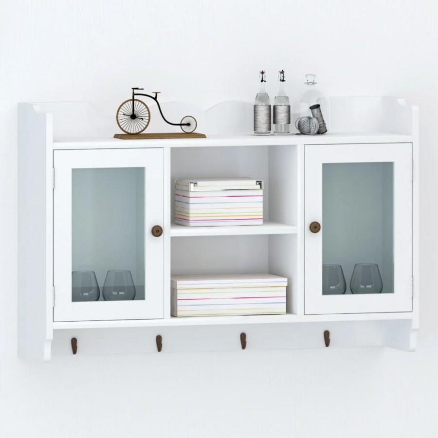 Vitrine murale avec étagère de Livre / DVD / Verre en MDF Blanc