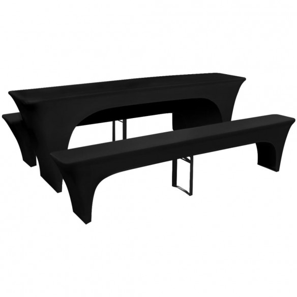 Housses de table et bancs Extensibles 3 pcs Noir 220x50x80 cm