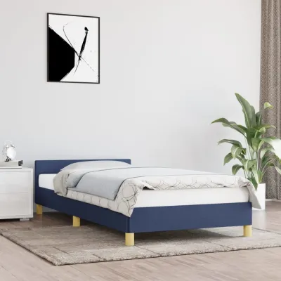 Cadre de lit avec tête de lit sans matelas bleu 100x200cm tissu