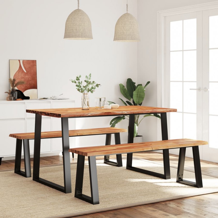 Ensemble à manger 3 pcs avec bord vivant bois massif d'acacia