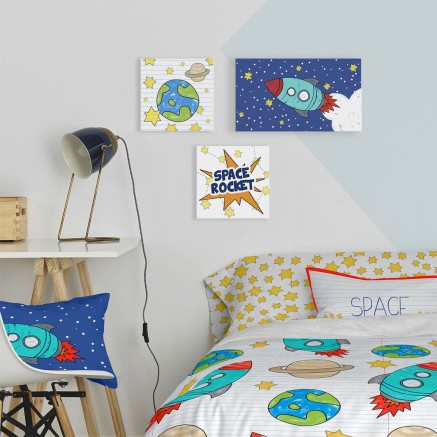 Toile HappyFriday Mr Fox Space rocket Multicouleur 27 x 27 cm 2