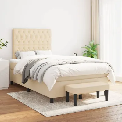 cadre de lit avec matelas Crème 120x200 cm Tissu