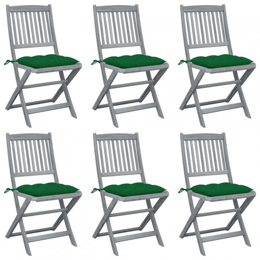 Chaises pliables d'extérieur lot de 6 et coussins Bois d'acacia