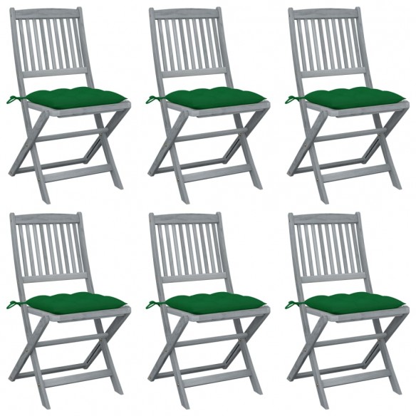 Chaises pliables d'extérieur lot de 6 et coussins Bois d'acacia