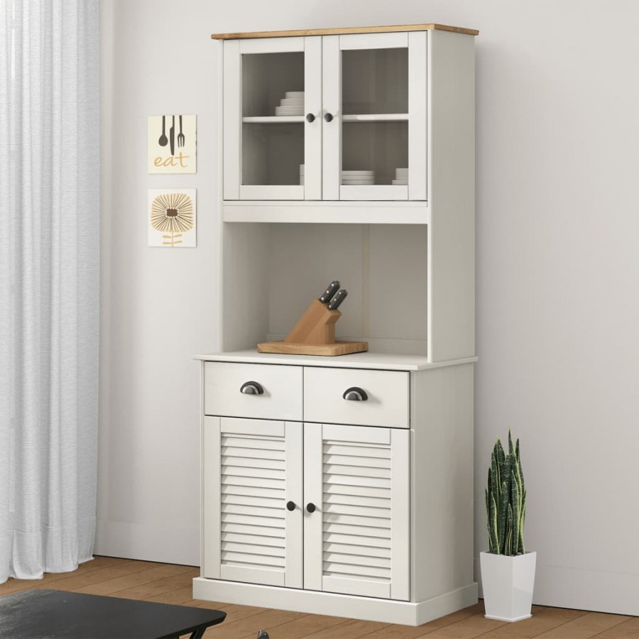 Buffet haut VIGO blanc 78x40x175 cm bois massif de pin