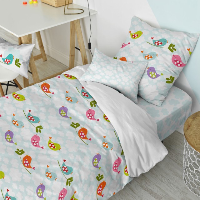 Duvet cover set HappyFriday Mr Fox Little birds Multicolour Single 2 P