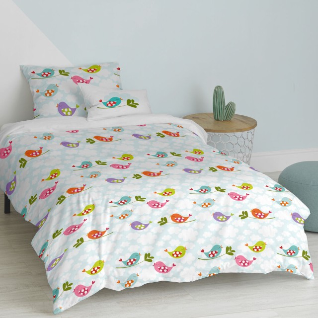 Parure de couette HappyFriday Mr Fox Little birds Multicouleur Lit 1 p