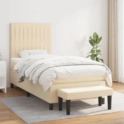 cadre de lit et matelas Crème 90x190 cm Tissu