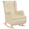 Fauteuil et pieds à bascule en bois d'hévéa solide crème Tissu