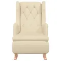 Fauteuil et pieds à bascule en bois d'hévéa solide crème Tissu