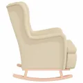 Fauteuil et pieds à bascule en bois d'hévéa solide crème Tissu
