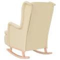 Fauteuil et pieds à bascule en bois d'hévéa solide crème Tissu