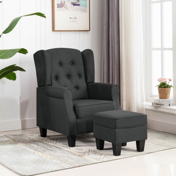 Fauteuil avec repose-pied Gris foncé Tissu