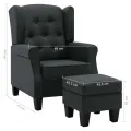 Fauteuil avec repose-pied Gris foncé Tissu