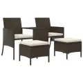 Canapé de jardin 2 places avec table et tabourets marron rotin