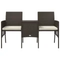 Canapé de jardin 2 places avec table et tabourets marron rotin
