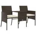 Canapé de jardin 2 places avec table et tabourets marron rotin