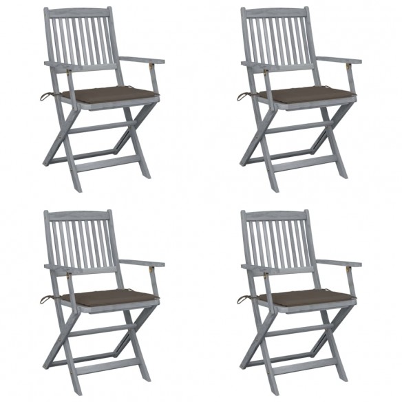 Chaises pliables d'extérieur 4 pcs avec coussins Bois d'acacia