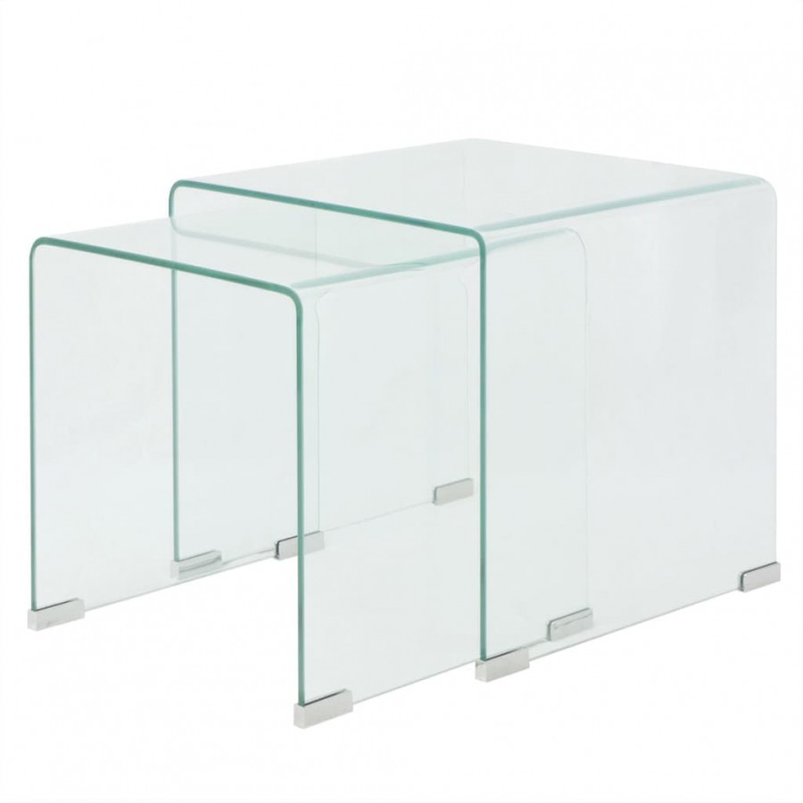 Ensemble de tables gigognes 2 Pièces Verre trempé Transparent