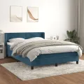 cadre de lit et matelas Bleu foncé 140x190cm Velours