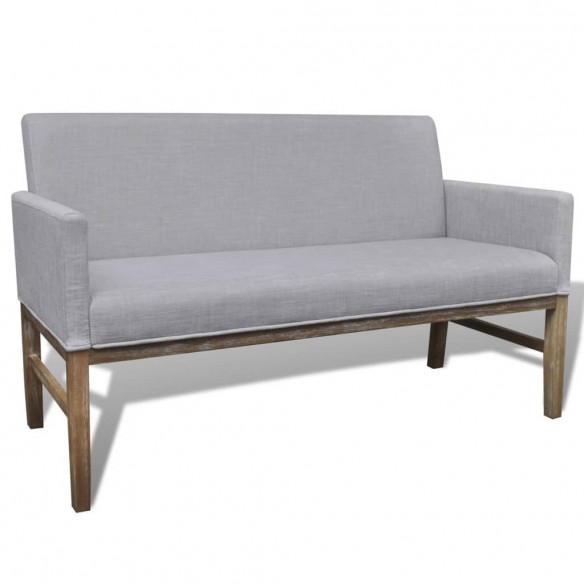 Banc avec coussin rembourré tissu hévéa gris clair